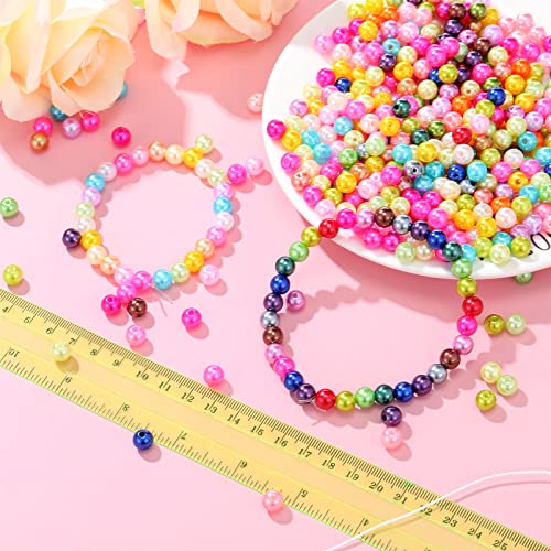 500 Pieces Acrylic Beads 8 mm Multicolor Acrylic Round Loose Beads for Bracelets and Necklaces Jewelry Making Supplies, Random Color (Pure Color Pattern)