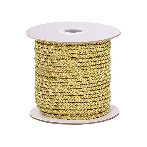 PH PandaHall 3mm / 35 Yards Metallic Twisted Cord Rope 3-Ply Twisted Cord Trim Thread String Twisted Silk Ropes Satin Shiny Cord for Home Décor Curtain Tieback Graduation Honor Cord (Gold)