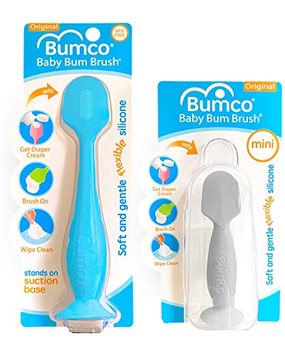 Bumco Diaper Cream Spatula + Mini Baby Bum Brush for Baby Butt Cream with Travel Case - Diaper Cream Applicator Set, Butt Spatula Baby Necessities, Diaper Cream Brush, Blue & Gray