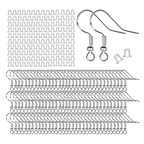 Vivixin 120pcs/60pais Earring Hooks, 925 Sterling Silver Hypoallergenic Earring Hooks for Jewelry Making Kit Supplies, Clear Rubber Earring Safety Backs, Fishhooks Earring with Coil and Ball