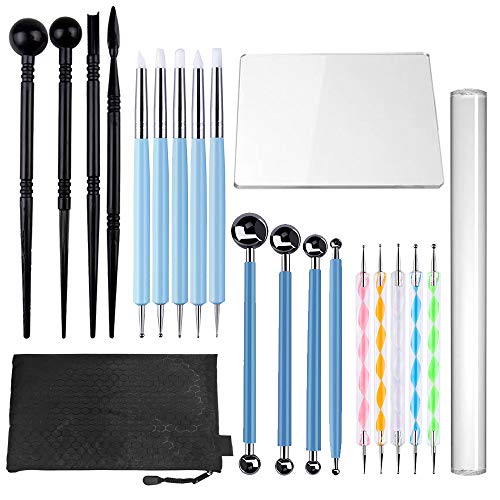 SENHAI 20Pcs Polymer Modeling Clay Sculpting Tools, Dotting Tools, Ceramic Clay Indentation Tools for Pottery Sculpture, Rock Painting, Art Carving Embossing and Nail Art, Including a Carrying Pouch