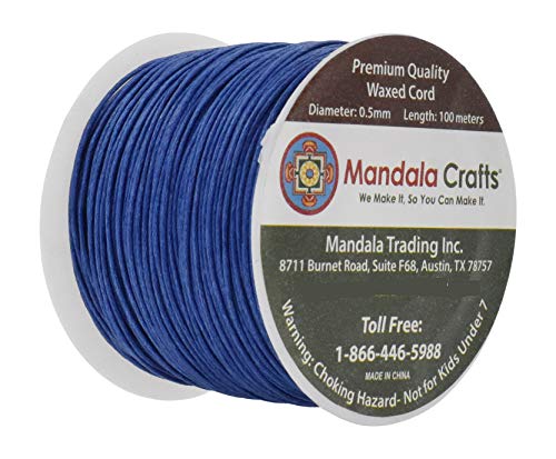 Mandala Crafts Blue 0.5mm Waxed Cord for Jewelry Making - 109 Yds Blue Waxed Cotton Cord for Jewelry String Bracelet Cord Wax Cord Necklace String