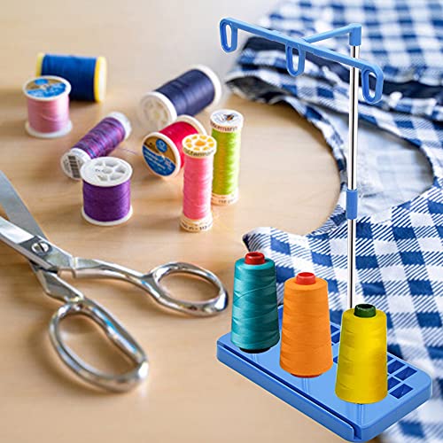 Vuzvuv 2 Pack Thread Holders,Thread Organizer for Embroidery and Sewing Machines,Thread Rack for 3 Spools of Thread, Embroidery Thread Spool Holder Suitable for Beginners, Adults, White-Blue