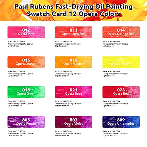 Paul Rubens Oil Paint, 12 Neon Colors with High Saturation, 50ml Large Tubes, Faster Drying Time with Creamy Texture, Art Supplies for Artists, Students, Beginners