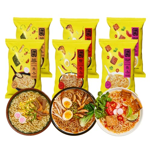 immi Variety Pack Ramen, Black Garlic "Chicken", Tom Yum "Shrimp", Spicy "Beef", 100% Plant Based, Keto Friendly, High Protein, Low Carb, Packaged Noodle Meal Kit, Ready to Eat, 6 Pack