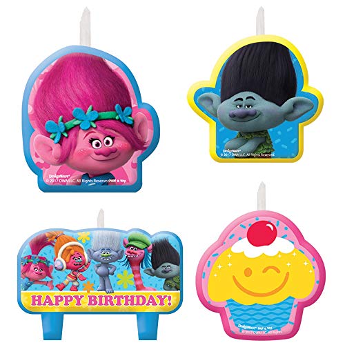 Amscan 171828 Trolls The MovieCollection Birthday Wax Candle Set, Multicolor, 4 Ct.