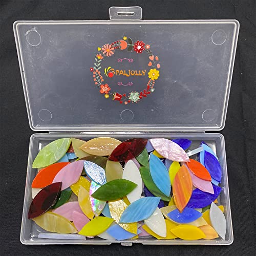 PALJOLLY 120 Pcs Petal Mosaic Tiles for Crafts, Hand Cut Stained Glass Petals, Mosaic Flower Pieces, Tiffany Glass Tiles Supplies Kit for Mosaics and Crafting, Assorted Size and Colors