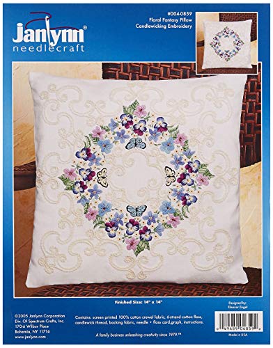 Janlynn Crewel Embroidery Kit, Floral Fantasy Pillow, White