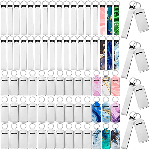 80 Pieces Sublimation Blank Wristlet Keychains with Lipstick Holder Keychains, DIY Blanks Heat Transfer Keychain, Double Sided Neoprene Lanyard Wrist Strap with Lipstick Keychain for DIY Craft Making