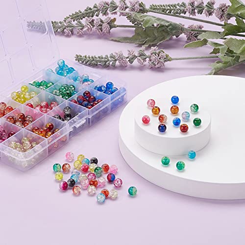 Huisipool 450pcs 15 Colors Glass Beads for Jewelry Making, 8mm Round Spacer Loose Beads Used for Bracelet Necklace Accessories