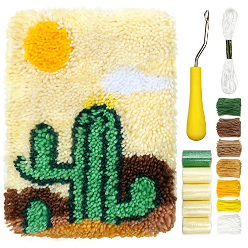 HAND U JOURNEY Cactus Latch Hook Kit, 8.4“x12” Tapestry DIY Kit with Pattern for Adult or Children Handmaking