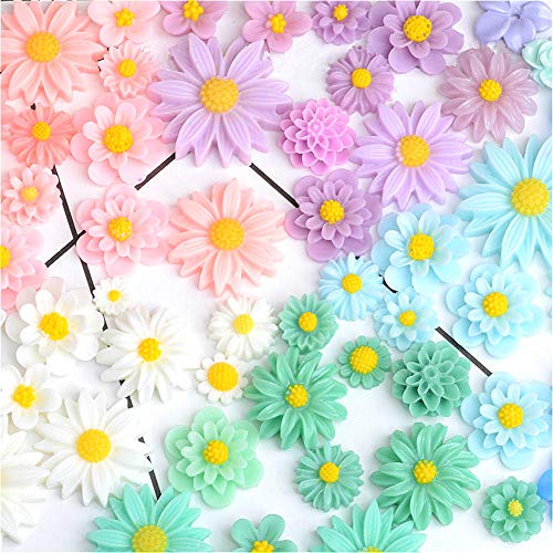 44 Pack Flower Resin Charms Daisy Peony Resin Flatback Beads for Jewelry Making Scrapbooking Phone Case Decor Hair Accessories Fairy Garden Decor (Multi)