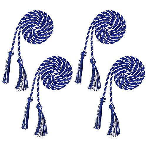Beautyflier® Pack of 4 Graduation Honor Braided Cords with Sewing Tassels Polyester Yarn Honor Cord for Bachelor Gown for Graduation Students (White & Blue(4pcs))