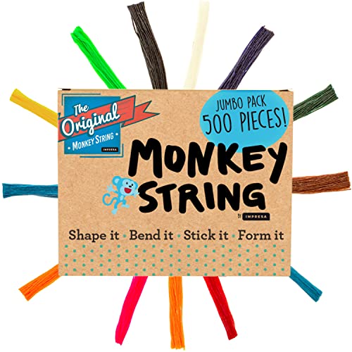 Impresa Products 500 Piece Pack of Original Monkey String (Jumbo Pack) - Bendable, Sticky Wax Yarn Stix, 6 inch Wax Sticks in Bulk - Great Toys for Home and Travel, 13 Colors