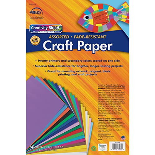 Creativity Street Craft Paper P0057504, 20 Assorted Colors, 12" x 18", 60 Sheets