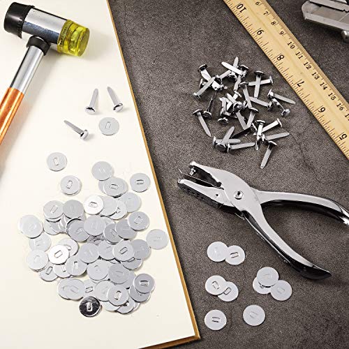 100 Pieces Brass Paper Fasteners Paper Brads, and 300 Pieces Plated Brass Washers with Hole Punch (Silver, 3/4inch)