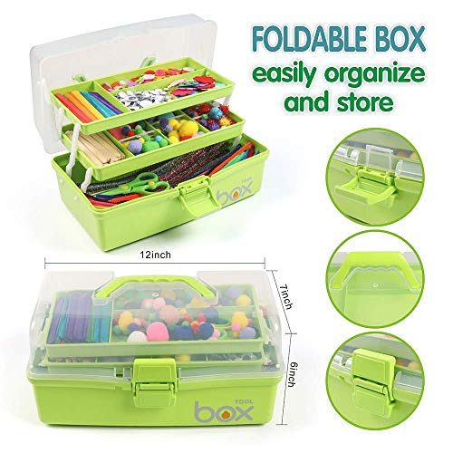 12in Three-Layer Multipurpose Storage Box Organizer Folding Tool Box / Art & Crafts Case / Sewing Supplies Organizer / Medicine Box / Family First Aid Box with 2 Trays (Green))