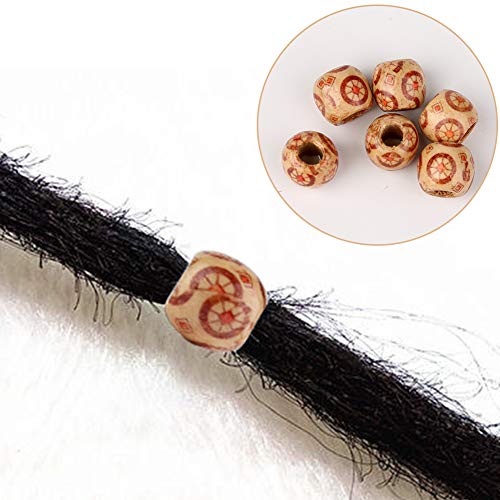2 PCS Dreadlock Crochet Hook (0.5mm + 0.75mm) with 6 Wood Beads, Dreads Braiding Hair Crochet Hook Soft Touch Steel for Braid Craft