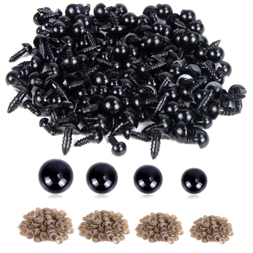 UPINS 500 Pieces 6-12MM Black Plastic Safety Eyes with Washers for Crochet Animal Crafts Doll Making Supplier Bulk (4 Sizes)