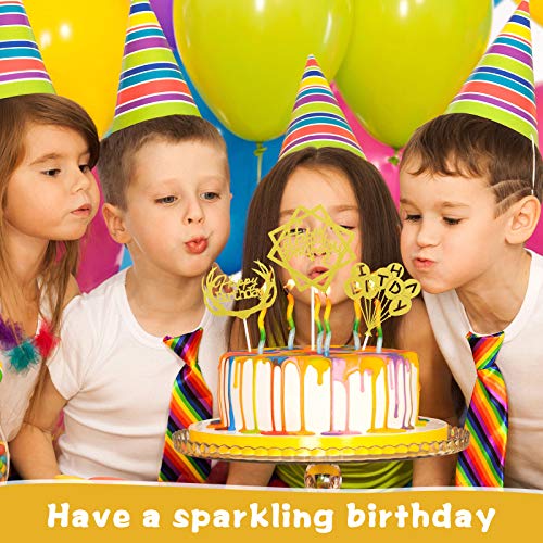 48 Pieces Glitter Happy Birthday Cake Topper Shining Cake Toppers Birthday Cupcake Topper Various Cake Decorations for Birthday Party Photo Props Adult Children Boys Girls (Gold)