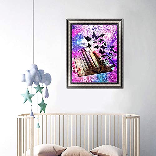 DIY 5D Diamond Painting Kit, 16"X12" Butterfly Magic Book Full Drill Crystal Rhinestone Embroidery Cross Stitch Arts Craft Canvas for Home Wall Decor Adults and Kids