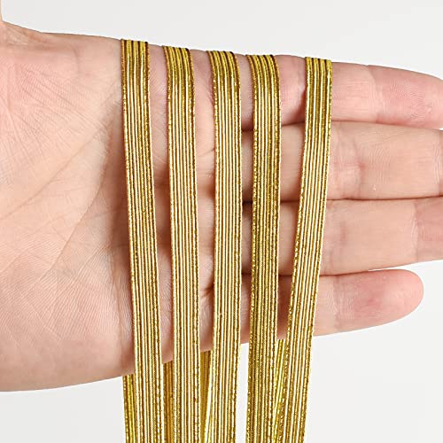 Gold Elastic Band, 15 Yard, 1/4 Inch (6mm), Glitter Metallic Flat Elastic Strap for Sewing and Crafting