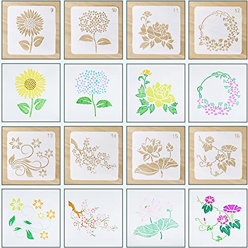 SuiGlory 20pcs Plastic Stencils for Painting, Painting Templates Stencil for DIY Scrapbook Furniture Wall Floor Home Decors (Flower)