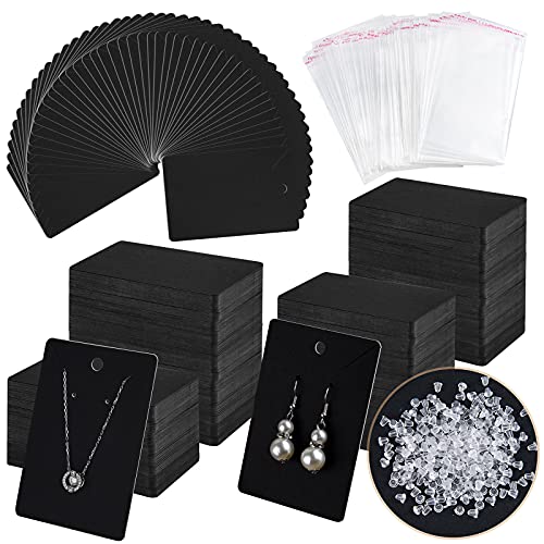 MIAHART 400 Pcs Black Earring Cards Black Earring Holder Cards with Self-Sealing Bags and Clear Earring Backs for Earrings Necklace Display Hanging Jewelry Packaging