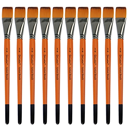 10 Pieces Flat Paint Brushes - 3/4 Inch Art Paint Brush Sets for Watercolor, Oil Painting, Acrylic, Face Body Nail Art, Crafts, Rock Painting