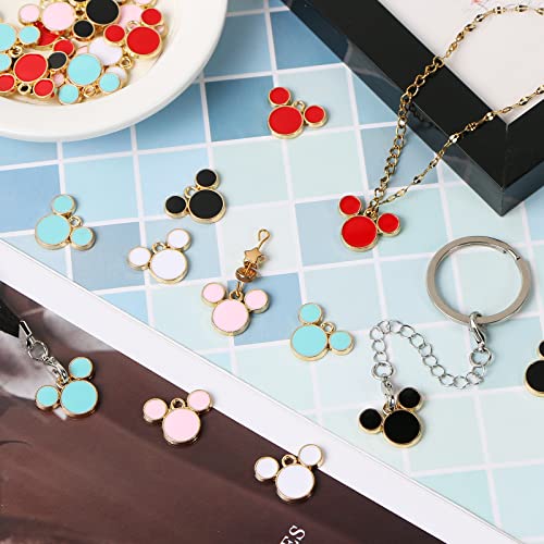 CCOZN 40 Pcs Mouse Charms, 5 Colors Mouse Head Pendant Key Ring Colorful Acrylic Mouse Beads for Women Girls DIY Crafting Cartoon Mouse Keychains with Box