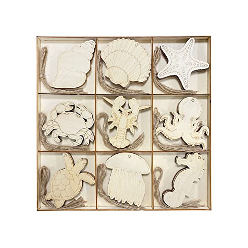 45 Pack Unfinished Wooden Ocean Sea Animals Cutouts for DIY Crafts 3.5 Inch 5 Peices Each