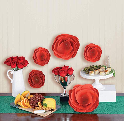 Faux Red Rose Paper Flower Set - 5 pc