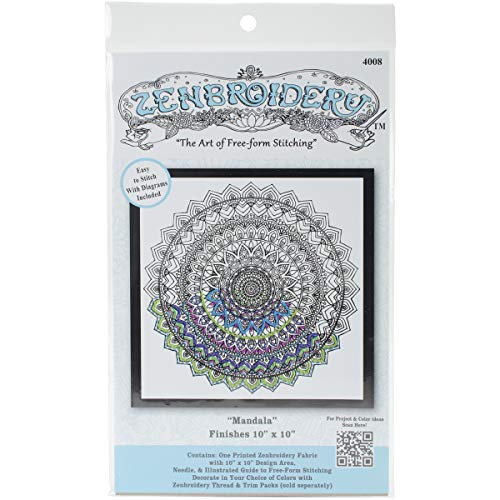 Tobin Zenbroidery Stamped Embroidery 10"X10"-Mandala,White