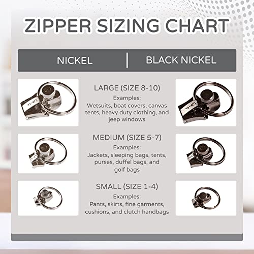 FixnZip (Large, Black Nickel) - See Size Guide - Universal Zipper Repair Kit for Jackets, Luggage, Bags - Backpack Zipper Replacement Repair Kit - Instant Zipper Fix - Made in The USA