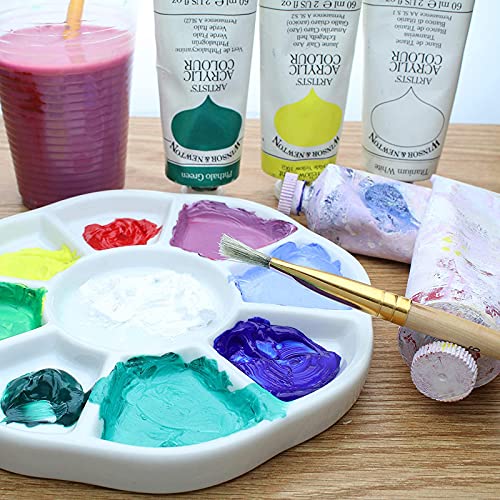9 Well Porcelain Ceramic Watercolor Paint Palette - Ceramic Mixing Palette Tray Flower Watercolor Dish Gouache Palette for Arts & Crafts Accessories Organizer Mixing Colors (5inch)