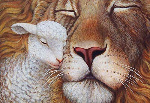 5D Full Drill Diamond Painting Kit, DIY Round Diamond Rhinestone Painting Kits Painting Cross Stitch Embroidery Pictures Arts Craft for Home Wall Decor (15.7x11.8 Inch, Lion)