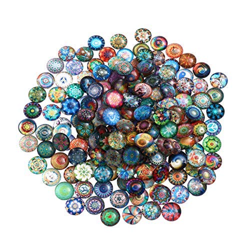 ULTNICE 200pcs Cabochons Round Mosaic Tiles for Crafts Glass Mosaic for Jewelry Making 12mm