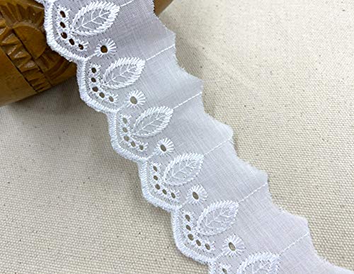AMORNPHAN 15 Yards 2 Inch Wide White Cotton Eyelet Lace Trim Ribbon Floral Embroidered Fabric Sewing Craft Dress Tablecloth Blankets Pillow DIY Decorations
