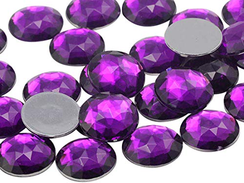 KraftGenius Allstarco 30mm Flat Back Round Acrylic Gems Pro Grade - 12 Pieces (Purple Amethyst H105)