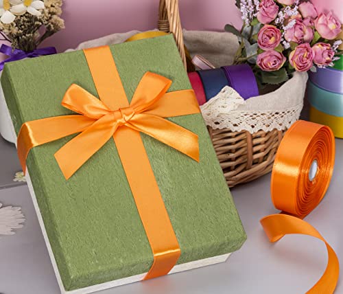 YASEO 1 Inch Orange Solid Satin Ribbon, 50 Yards Craft Fabric Ribbon for Gift Wrapping Floral Bouquets Wedding Party Decoration