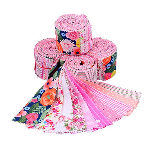 Jelly Rolls for Quilting, Jelly Roll Fabric Strips for Quilting, Pre-Cut Jelly Roll Fabric in Vivid Colors, Jelly Rolls for Quilting Clearance with Different Patterns(Pink Floral Series)