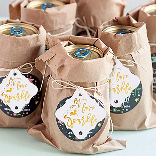 Let Love Sparkle Tags, 100PCS Kraft Paper Gift Tags with Natural Jute Twine Perfect for Valentine's Day, Baby Shower, Wedding Party Favor (Gold)
