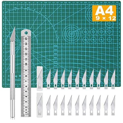 Self Healing Sewing Mat, Exacto Knife Precision Carving Craft Hobby Knife Kit for DIY Art Work Cutting, Hobby, Stencil, Scrapbooking-A4(9"x12")