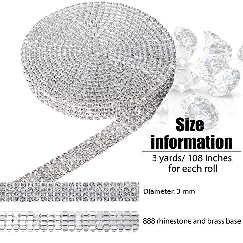 4 Rows Crystal Rhinestone Close Chain with 3 mm Rhinestones Trim Sewing Crafts DIY Jewelry Crystal Chain for Wedding Home Party Crafts Making Decorations (White,3 Yards)