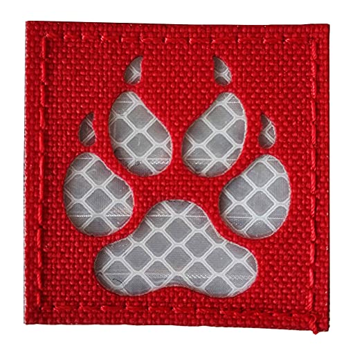 K9 Footprint IR Infrared Reflective Patch Tactical Service Dog Vests/Harnesses Emblem Embroidered Military Hook-Fastener Morale Backing (Red)