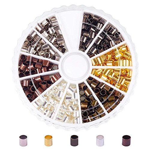 PH PandaHall 420 Pcs 6 Colors 3mm Brass Tube Crimp Beads Cord End Caps for DIY Jewelry Making