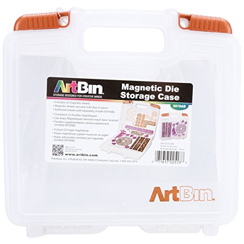 ArtBin 6978AB Magnetic Die Storage Case with 3 Magnetic Die Sheets, Portable Paper Craft & Die Organizer with Handle, Translucent