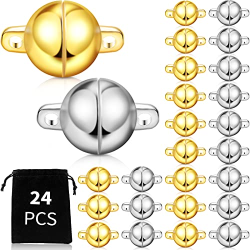 24 Pieces Round Magnetic Jewelry Clasp, Jewelry Magnetic Bead Clasp Converter Buckle Ball for Bracelet Necklace Jewelry DIY Making (Gold, Silver,10 mm)