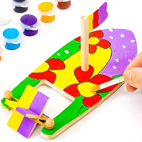 CertBuy 20 Pack DIY Wooden Sailboat Wood Rubber Band Paddle Boats Paint and Decorate for DIY Craft Projects Gift