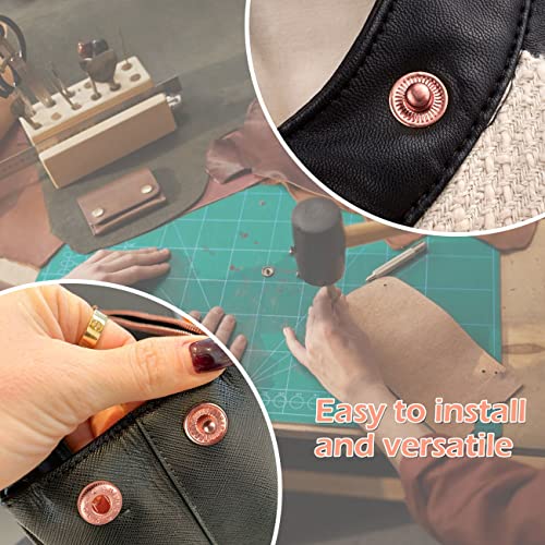 PECMER 200 PCS Snap Button Kit 10mm Snaps for Leather Rose Gold Snap on Buttons for Belt Clothing Jackets Bags Jeans Bracelets Umbrella-50 Sets Leather Snap Fasteners Kit